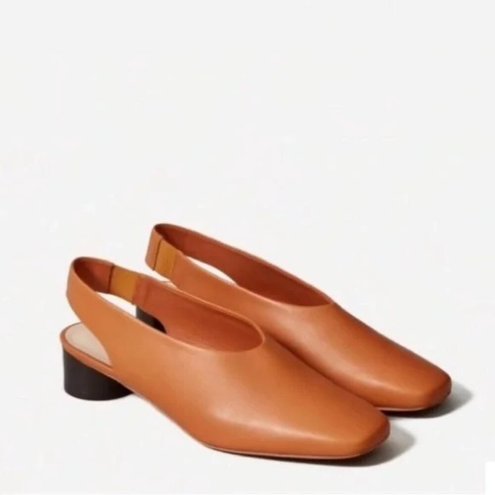 Everlane Leather Slingback Square Toe Block Heel Size 6.5 Burnt Orange